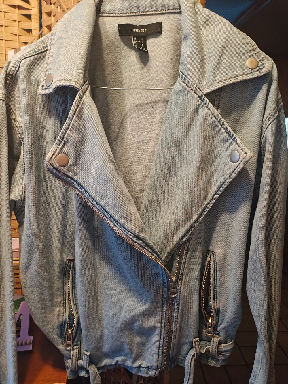 Forever 21 Light Wash Denim Moto Jacket